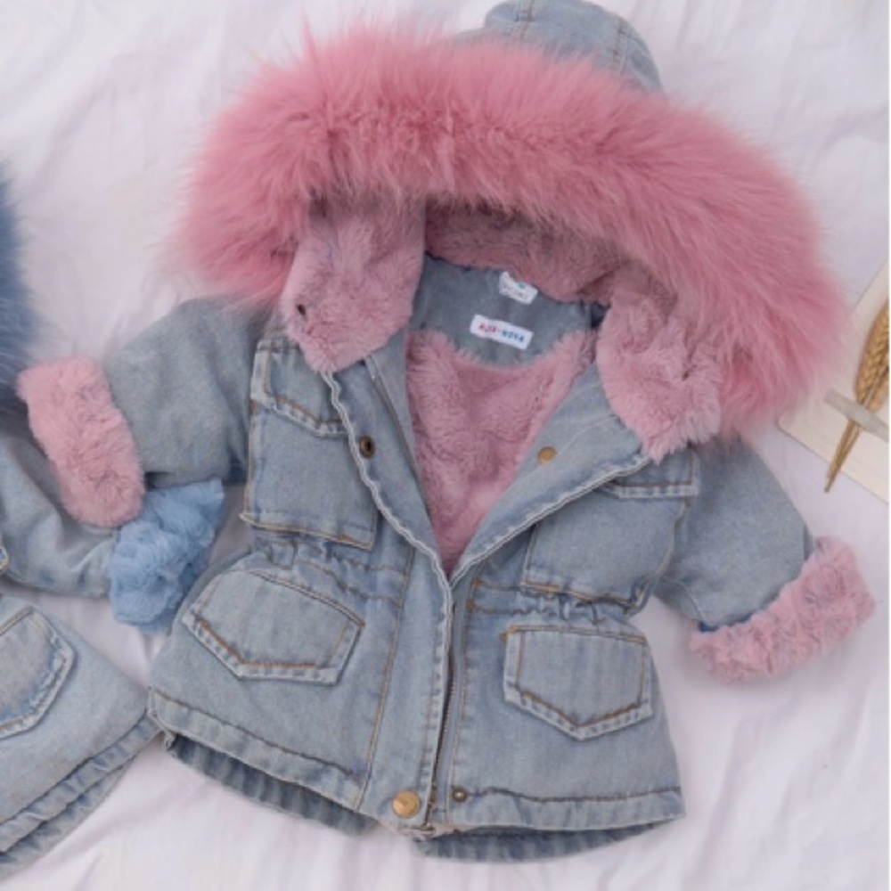 Holly Oversized Denim Fur Hooded Winter CoatJacket